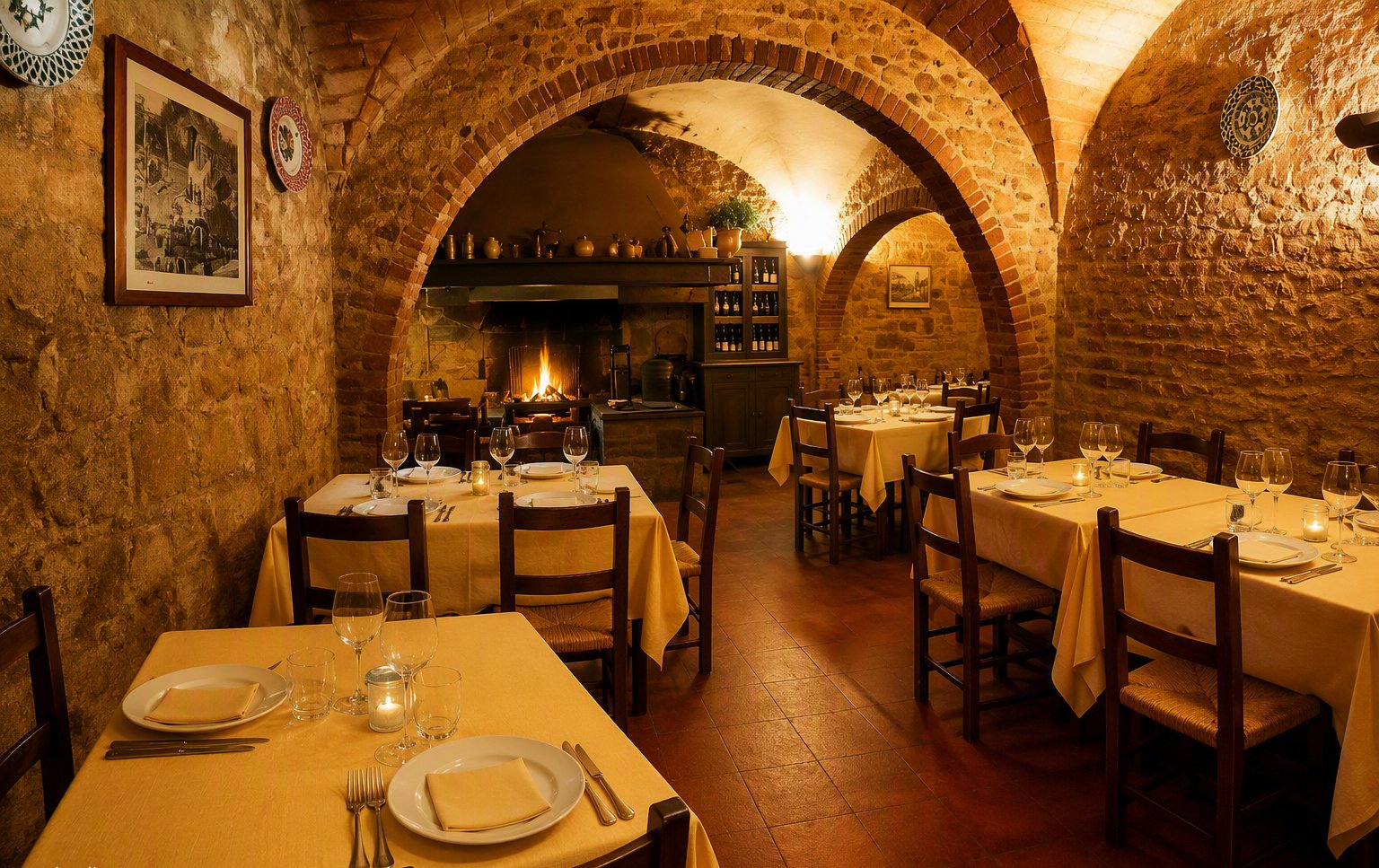 La sala con le volte in mattoni dorati